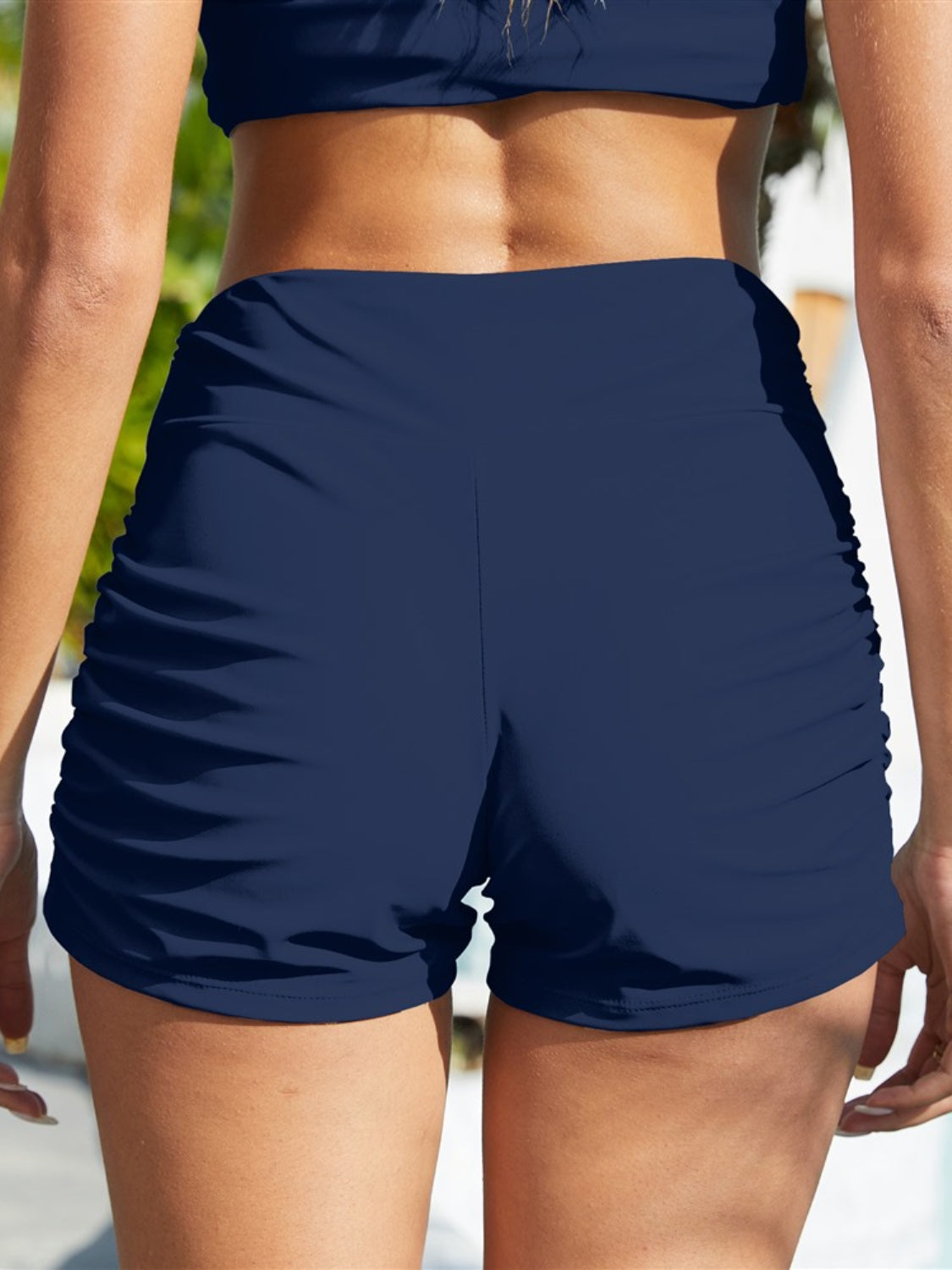 FAM-FAM Ruched Mid-Rise Waist Swim Shorts - The Boutie Shop