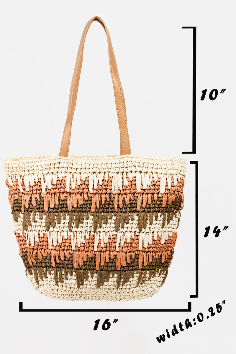 Fame Straw Braided Striped Tote Bag - The Boutie Shop