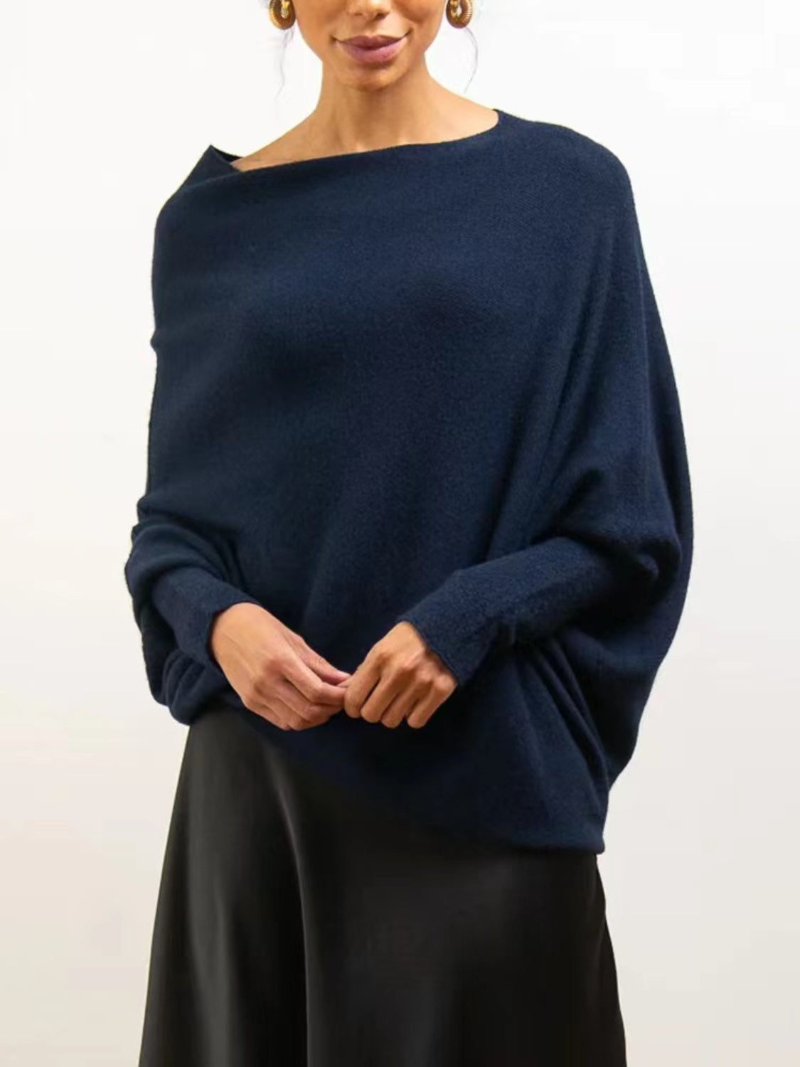 Full Size Boat Neck Batwing Sleeve Knit Top - The Boutie Shop