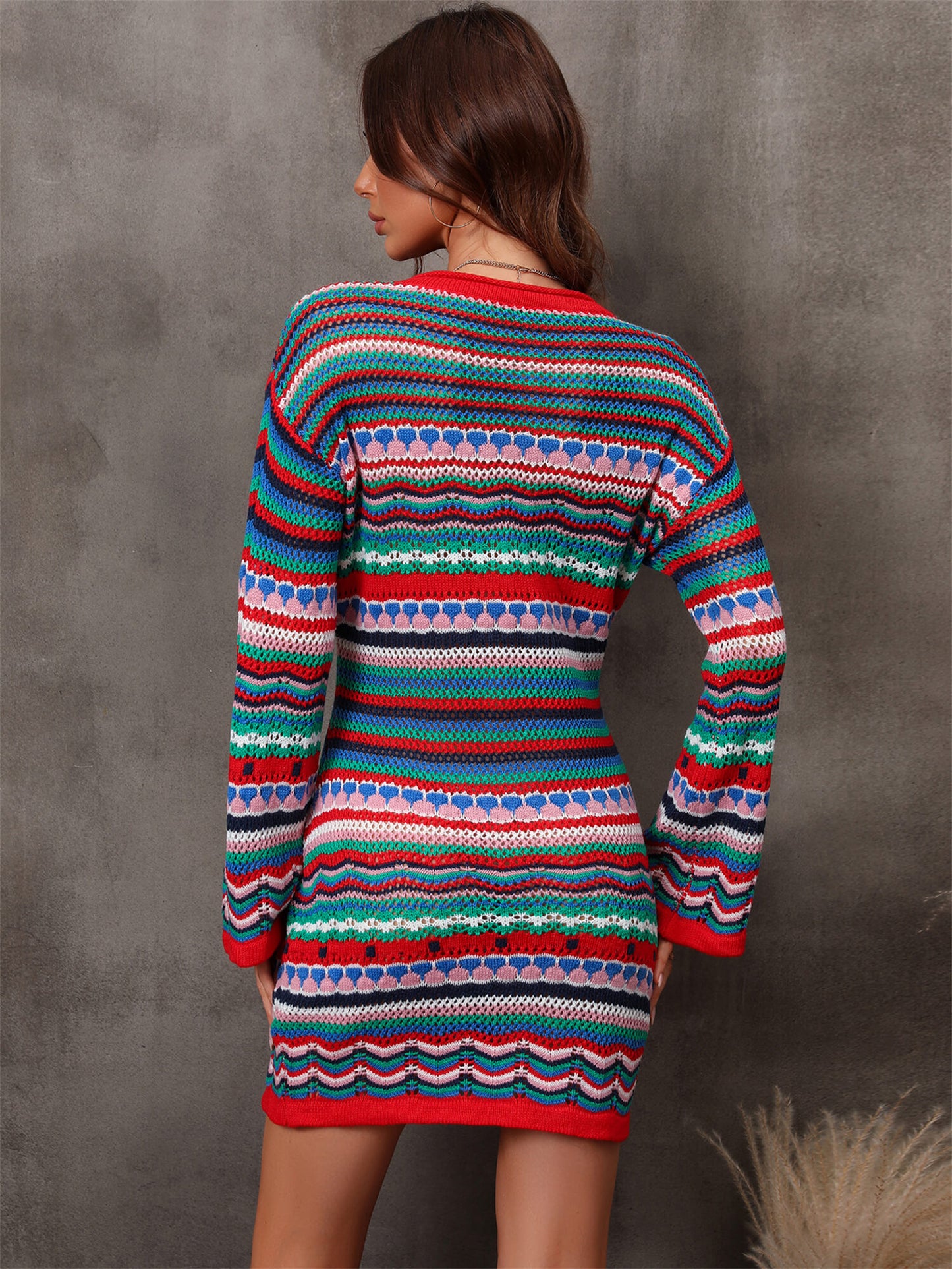 Angel Wings Multicolored Stripe Dropped Shoulder Sweater Dress - The Boutie Shop