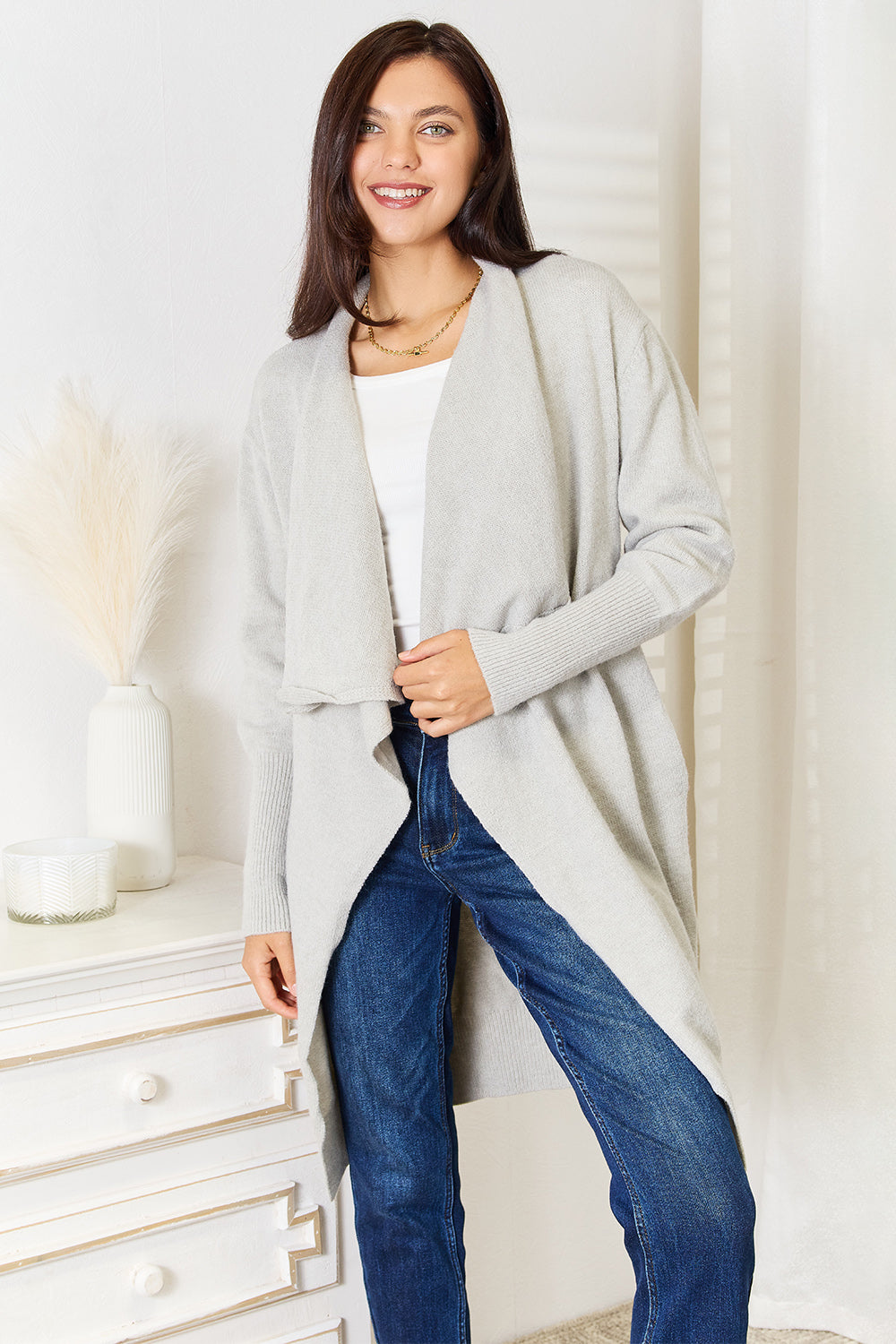 Angel Wings Open Front Duster Cardigan with Pockets - The Boutie Shop