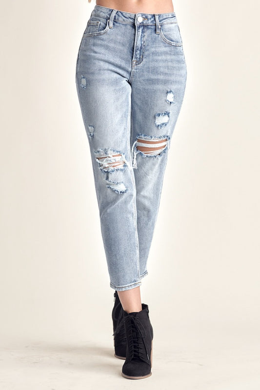 RISEN Distressed Slim Cropped Jeans - The Boutie Shop