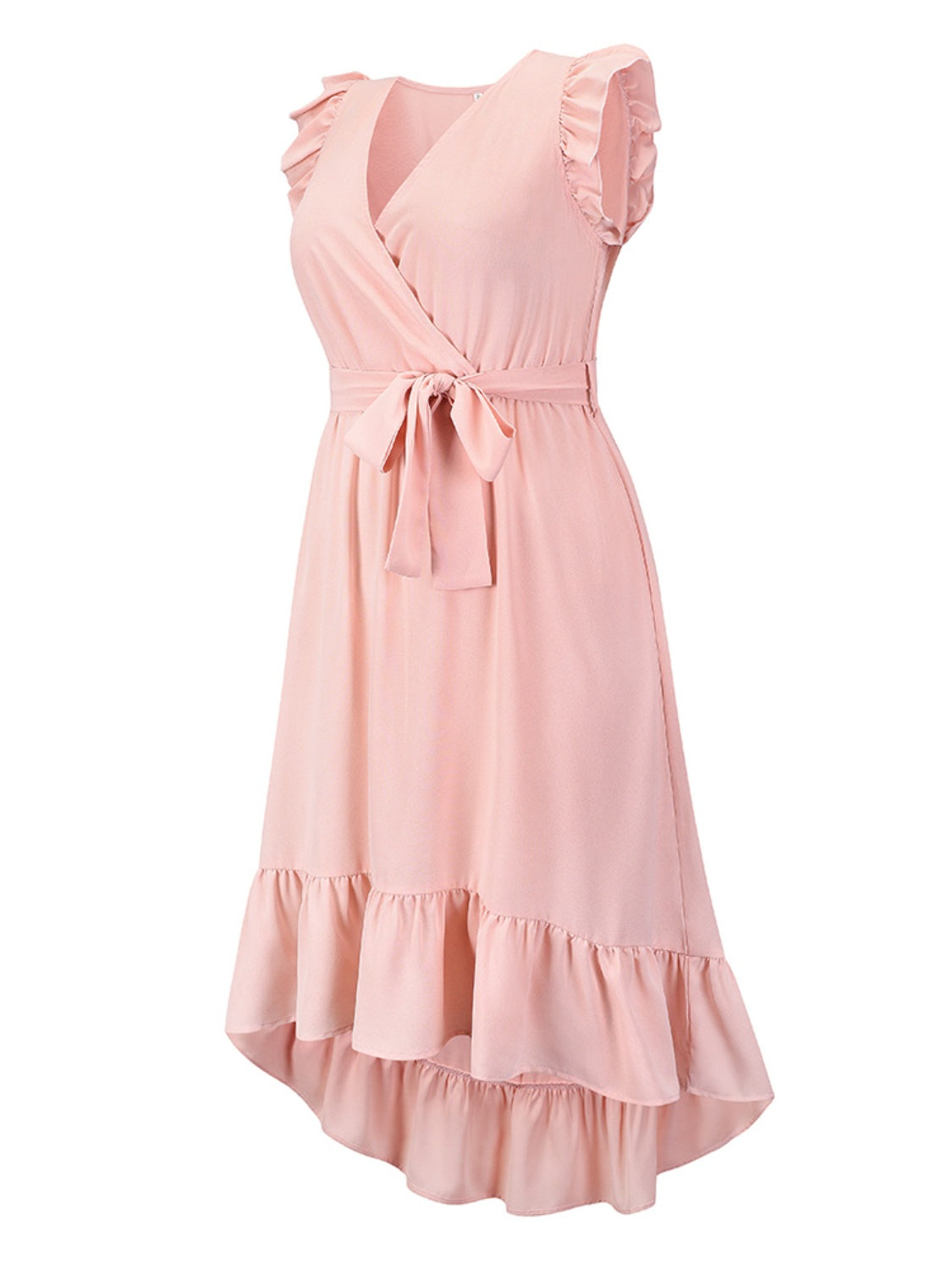 Tied Surplice Ruffle Hem Dress - The Boutie Shop