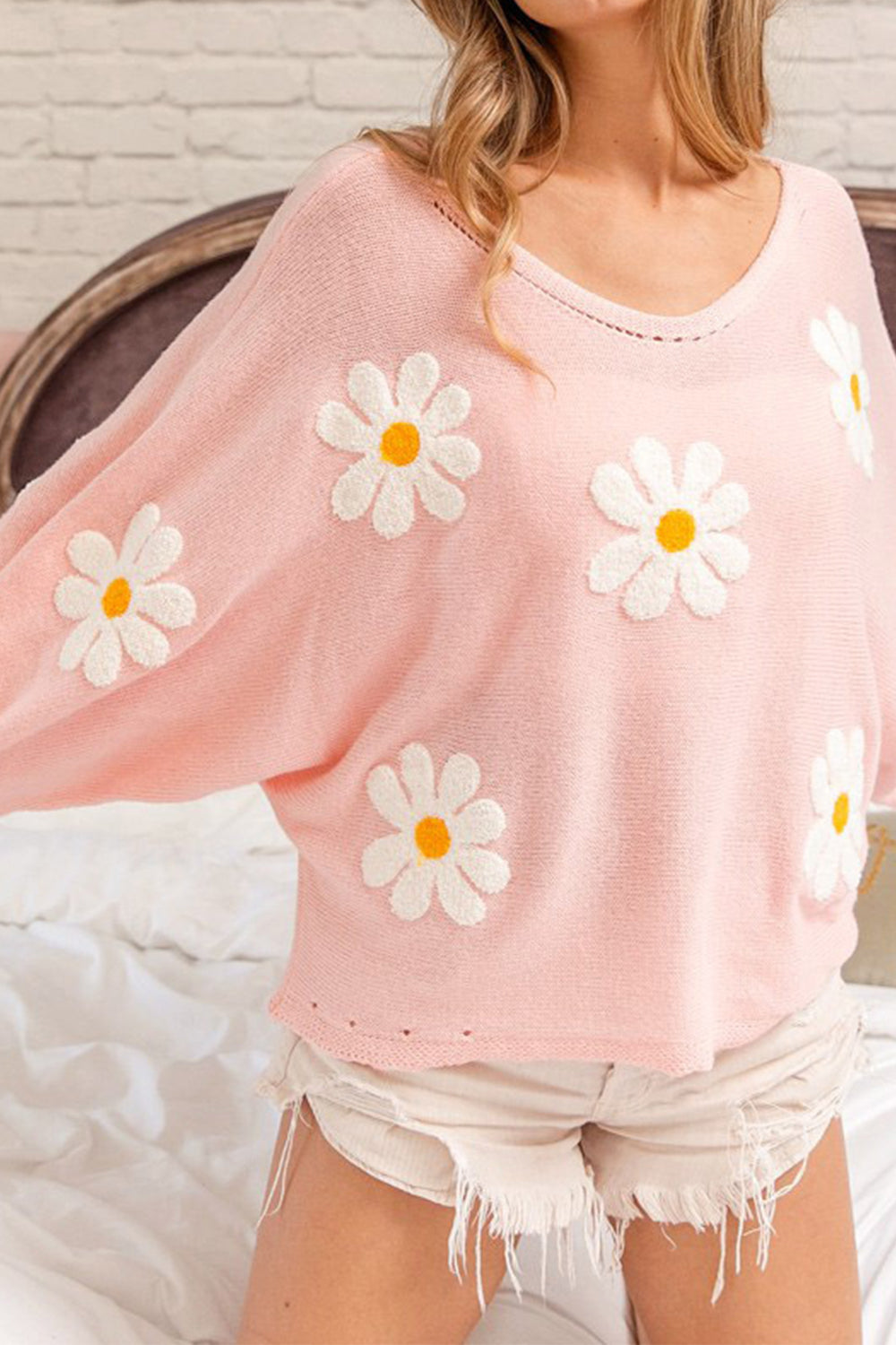 Flower Pattern Long Sleeve Sweater - The Boutie Shop