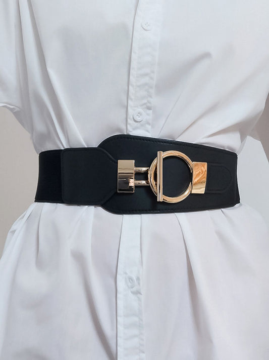 PU Elastic Wide Belt with Alloy Buckle - The Boutie Shop