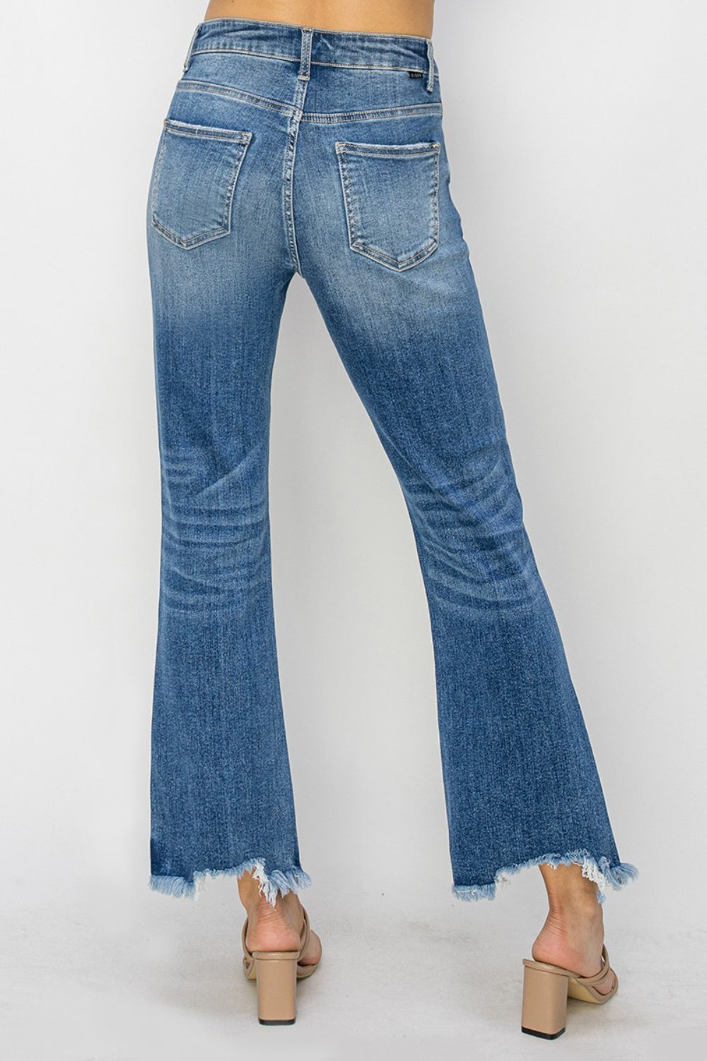 RISEN High Waist Raw Hem Flare Jeans - The Boutie Shop