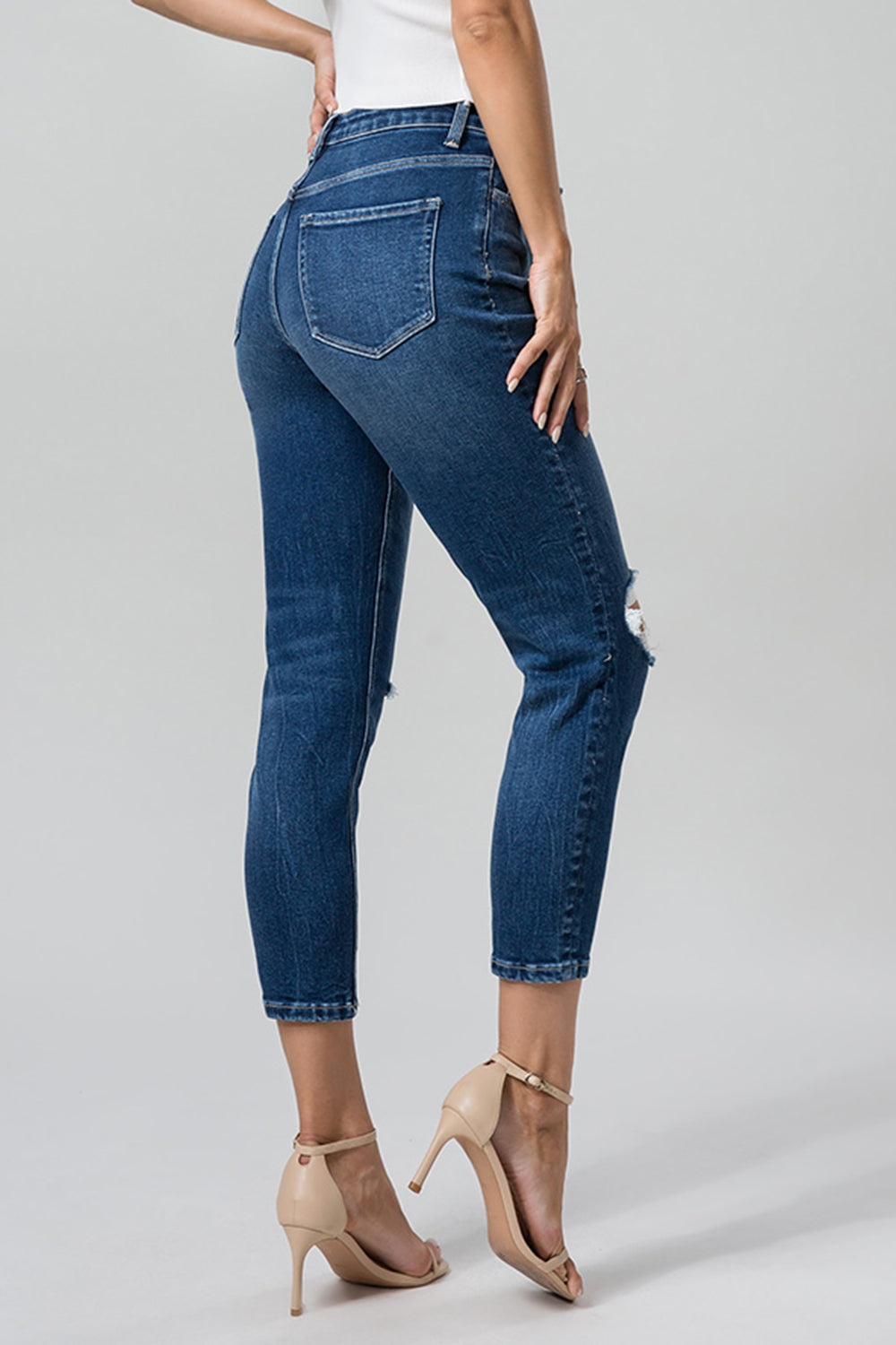 BAYEAS Full Size High Waist Distressed Washed Cropped Mom Jeans - The Boutie Shop