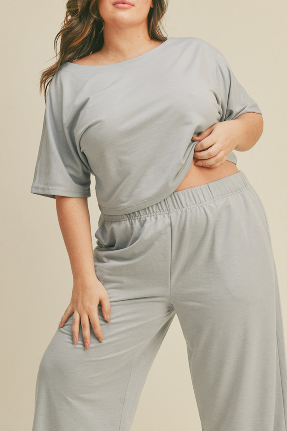 Kimberly C Full Size Short Sleeve Cropped Top and Wide Leg Pants Set - The Boutie Shop