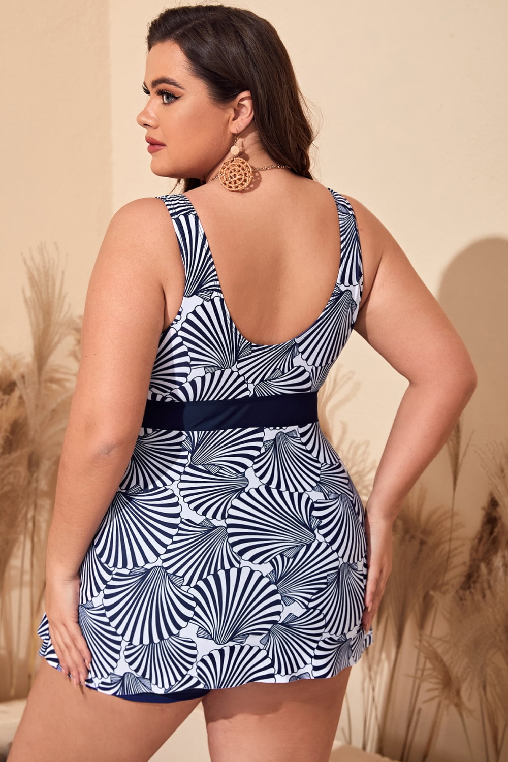 Plus Size Printed Sleeveless Top and Shorts Swim Set - The Boutie Shop