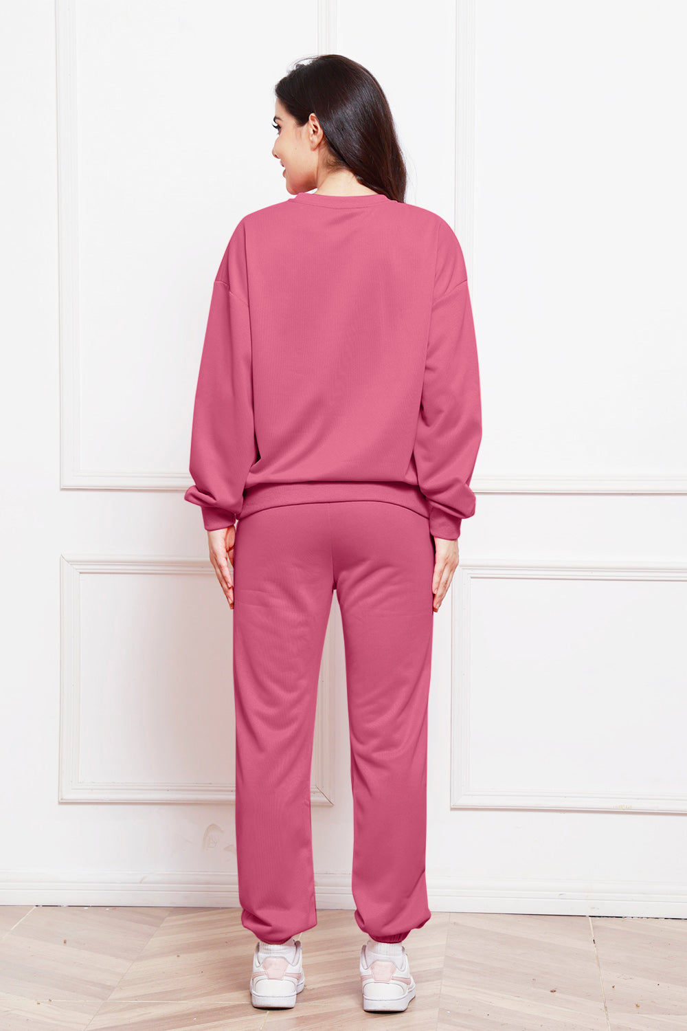 Round Neck Long Sleeve Sweatshirt and Pants Set - The Boutie Shop