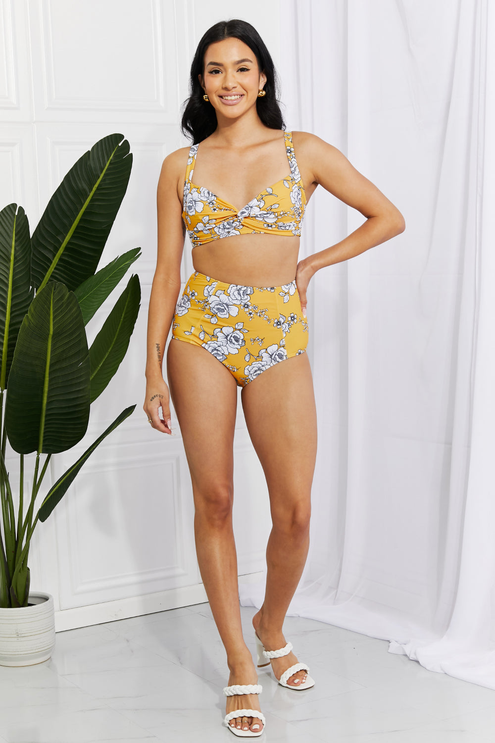 Marina West Swim Take A Dip Twist High-Rise Bikini in Mustard - The Boutie Shop