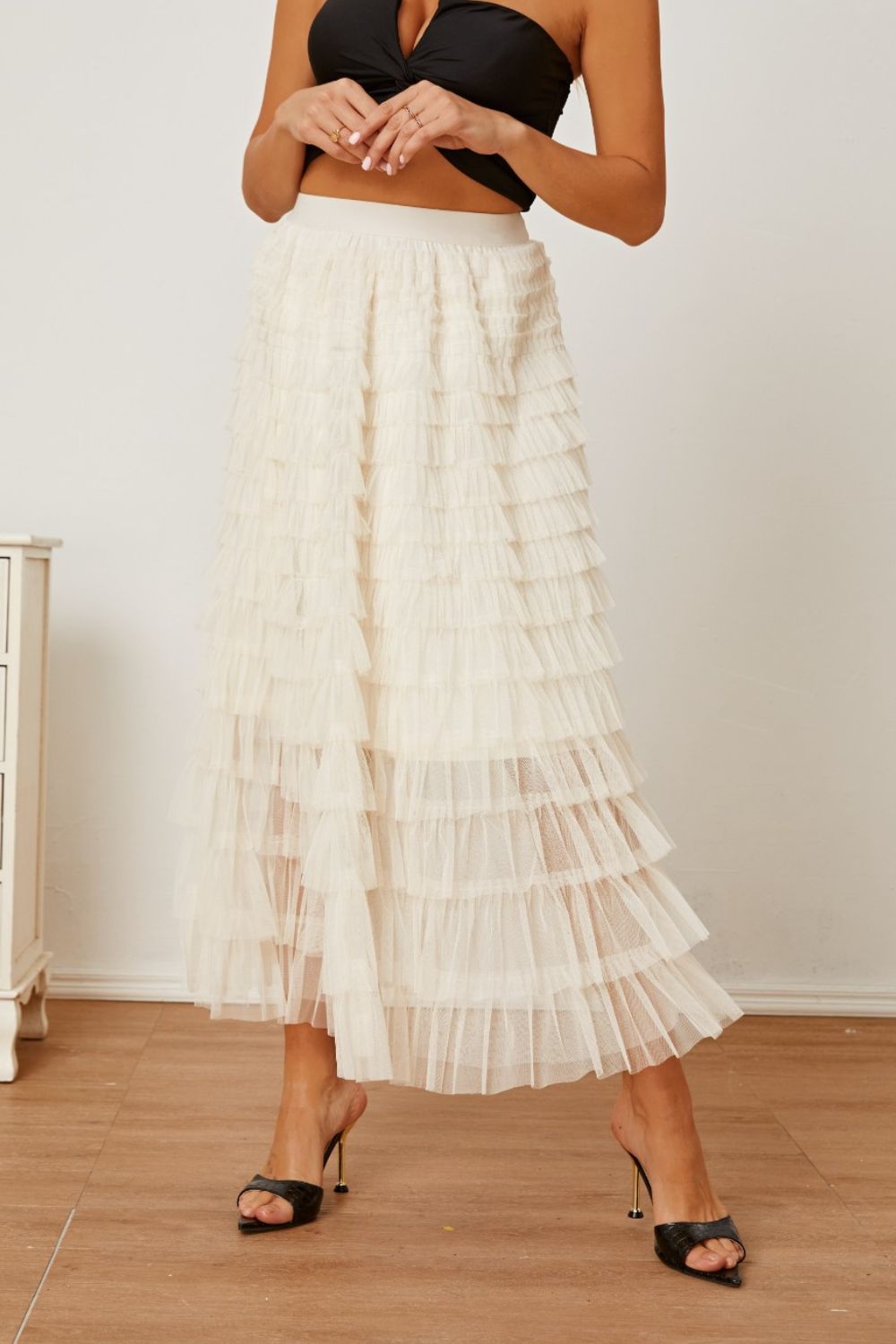 Ruched High Waist Tiered Skirt - The Boutie Shop