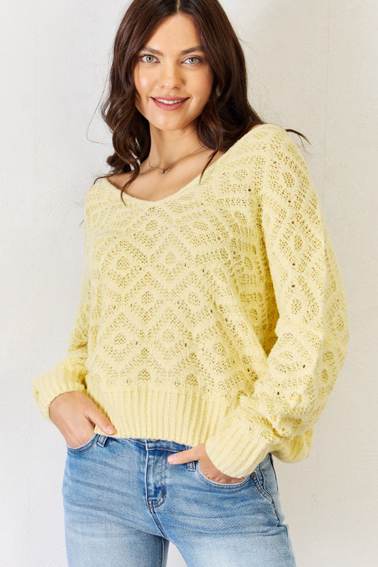 HYFVE V-Neck Patterned Long Sleeve Sweater - The Boutie Shop