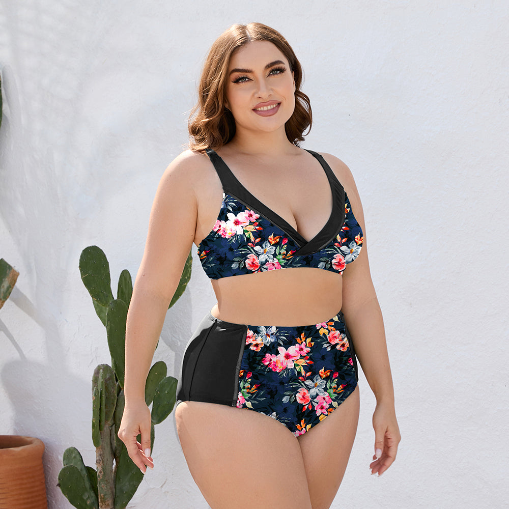 Plus Size Floral High Waist Two-Piece Swim Set - The Boutie Shop