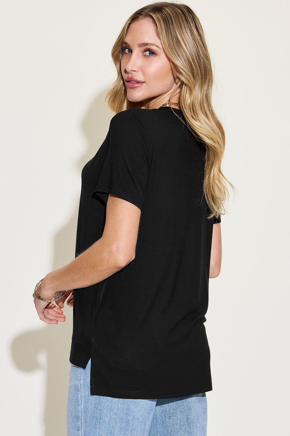 Basic Bae Full Size V-Neck High-Low T-Shirt - The Boutie Shop