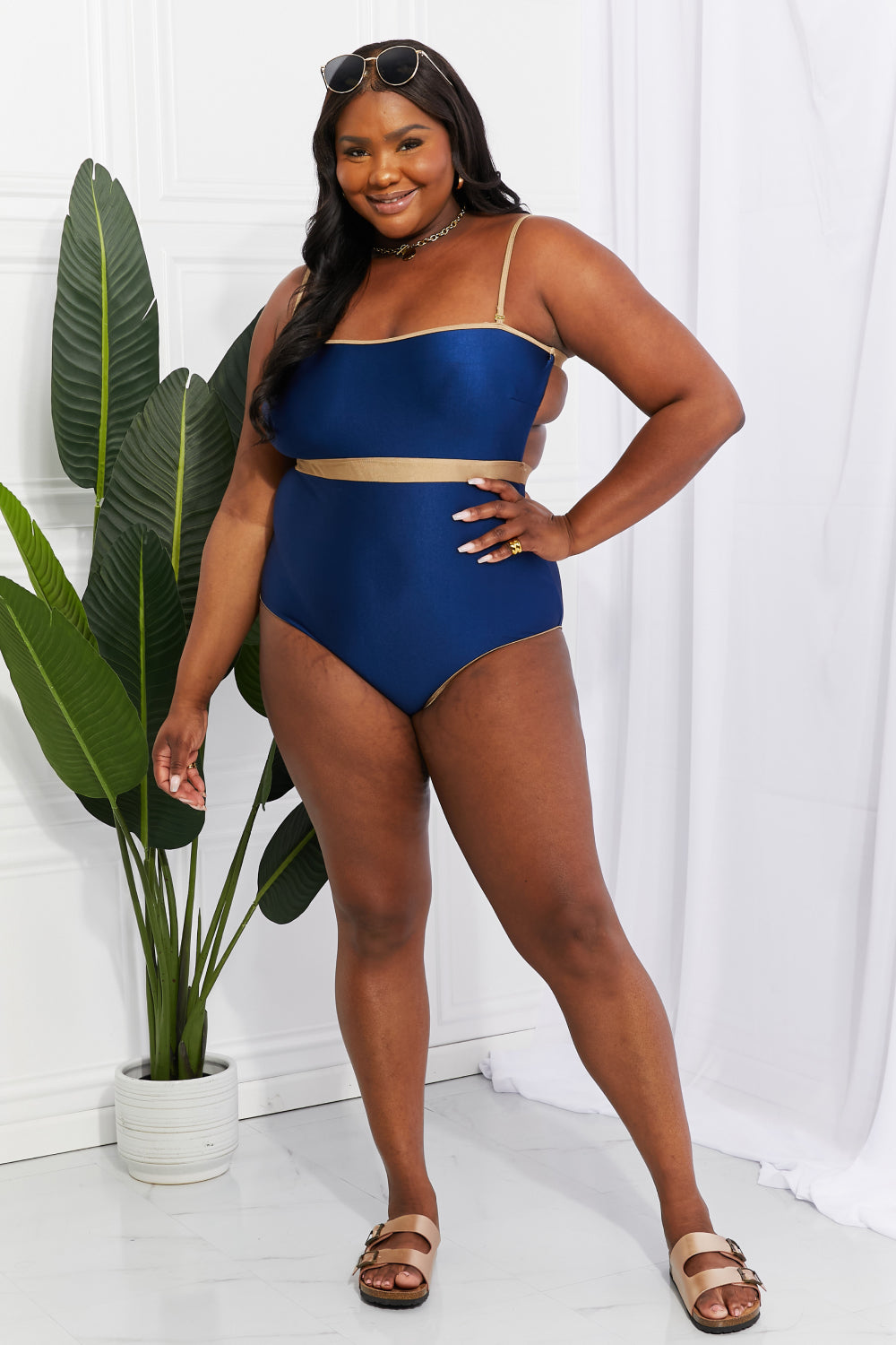 Marina West Swim Wave Break Contrast Trim One-Piece - The Boutie Shop