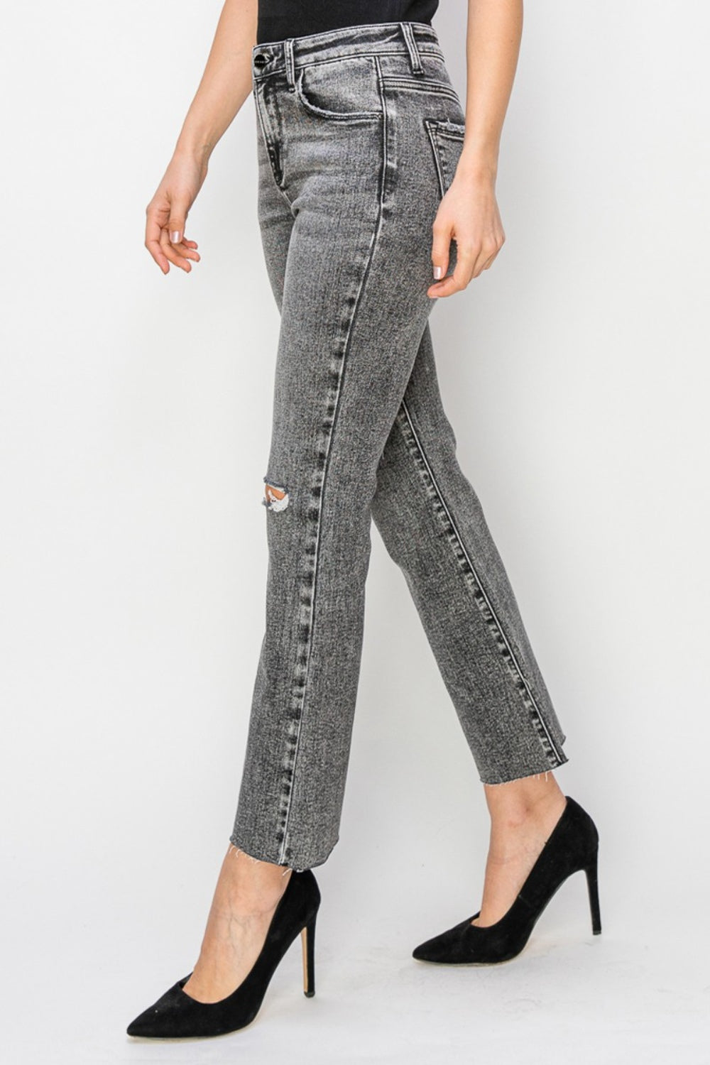 RISEN High Waist Distressed Straight Jeans - The Boutie Shop