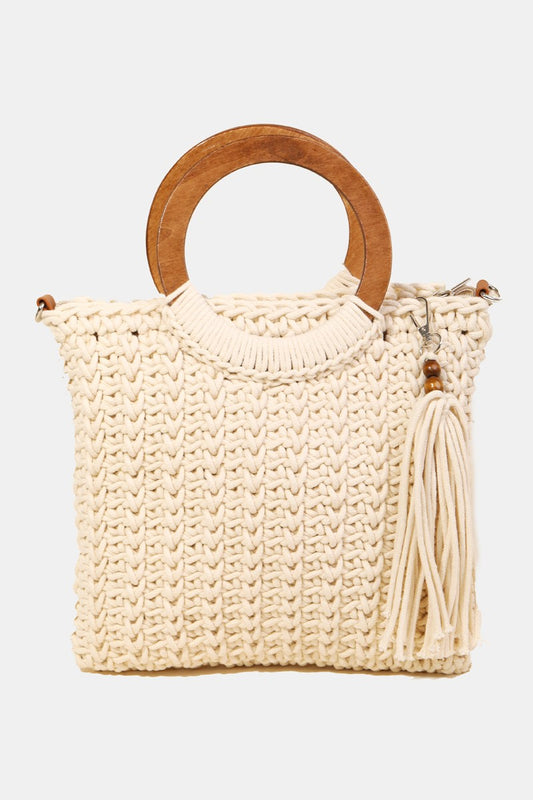 Fame Crochet Knit Convertible Tote Bag with Tassel - The Boutie Shop