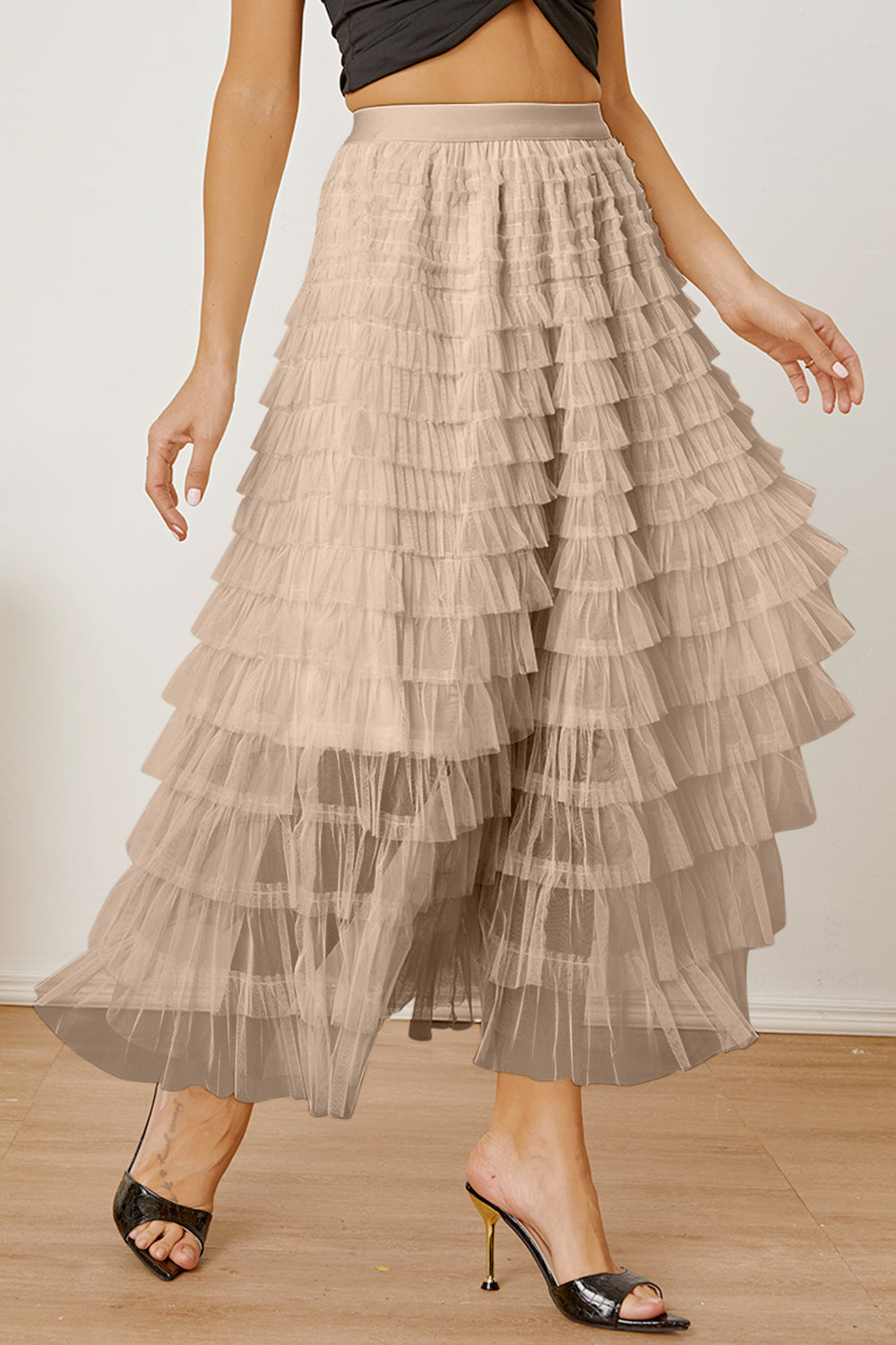 Ruched High Waist Tiered Skirt - The Boutie Shop