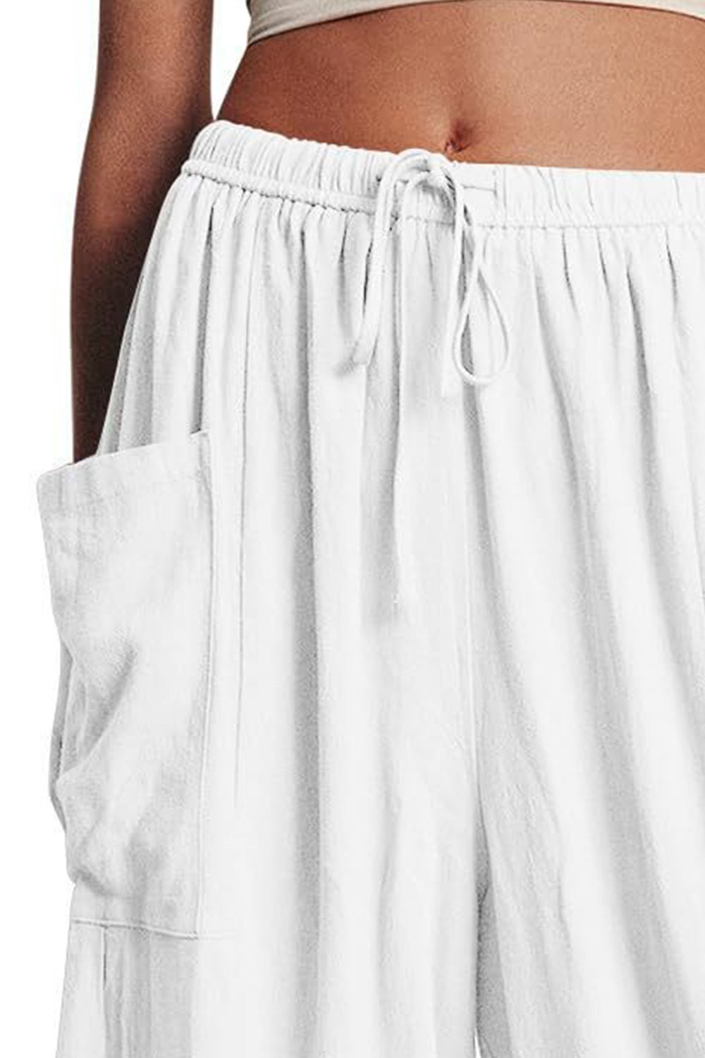 Full Size Pocketed Drawstring Wide Leg Pants - The Boutie Shop