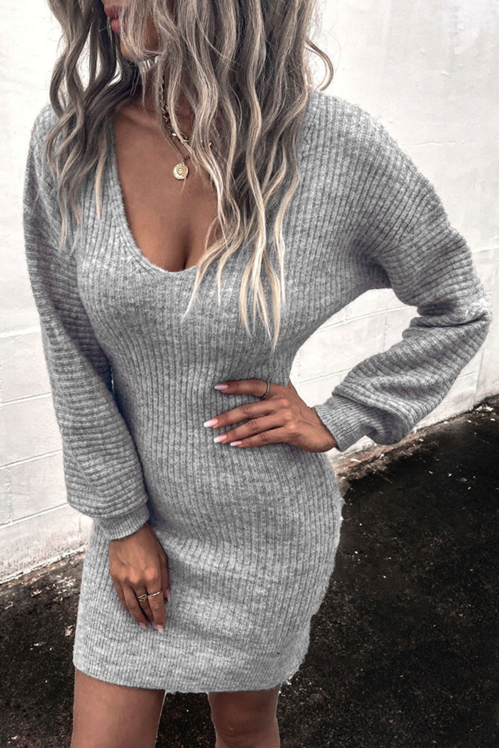 Ribbed Long Sleeve Sweater Dress - The Boutie Shop