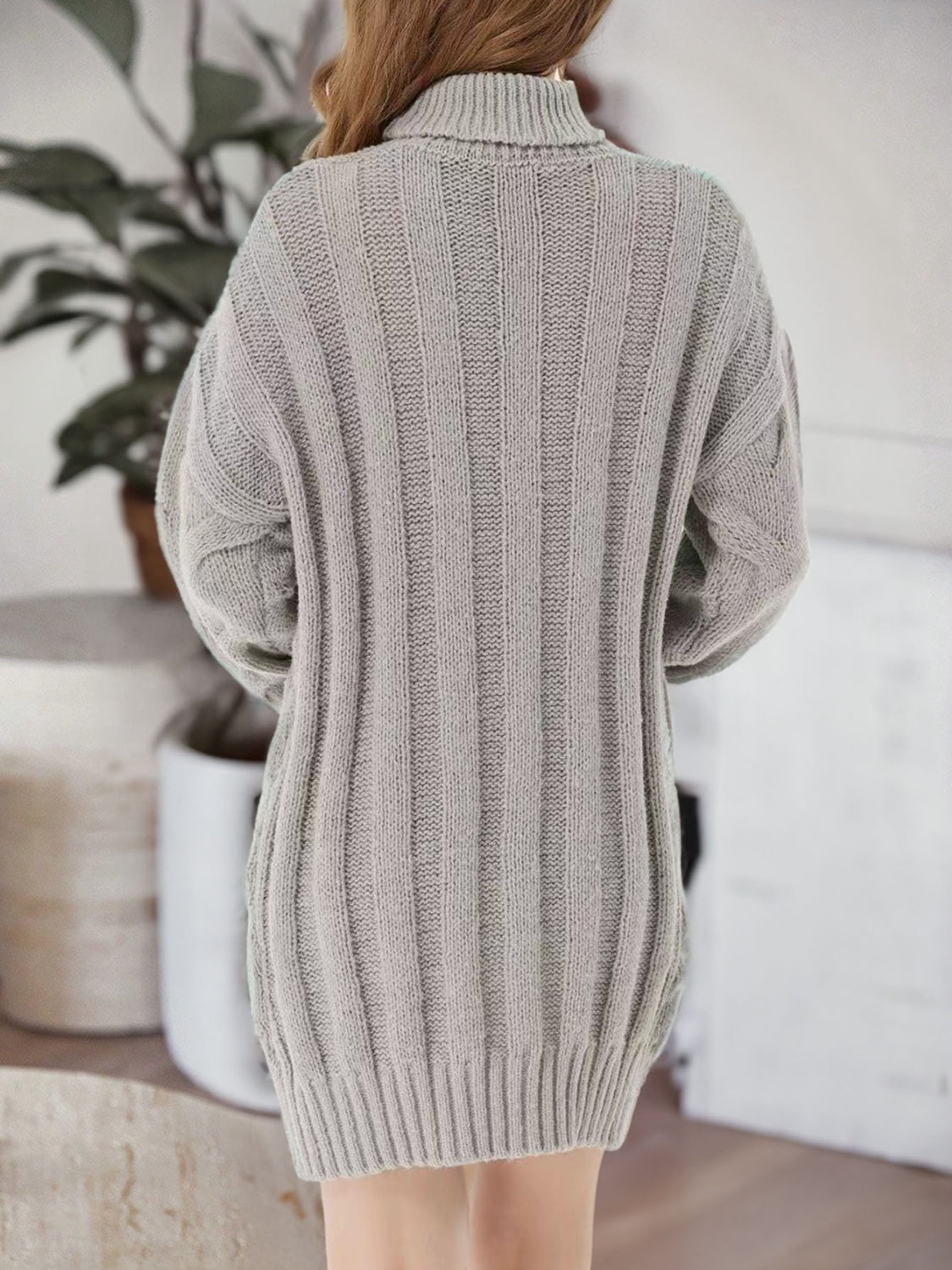 Cable-Knit Turtleneck Sweater Dress - The Boutie Shop