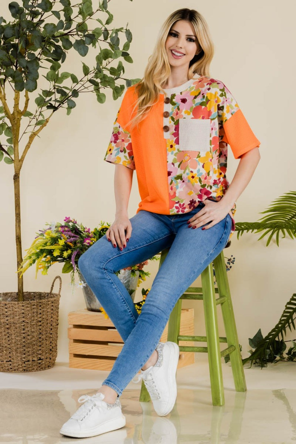 Celeste Full Size Floral Short Sleeve T-Shirt - The Boutie Shop