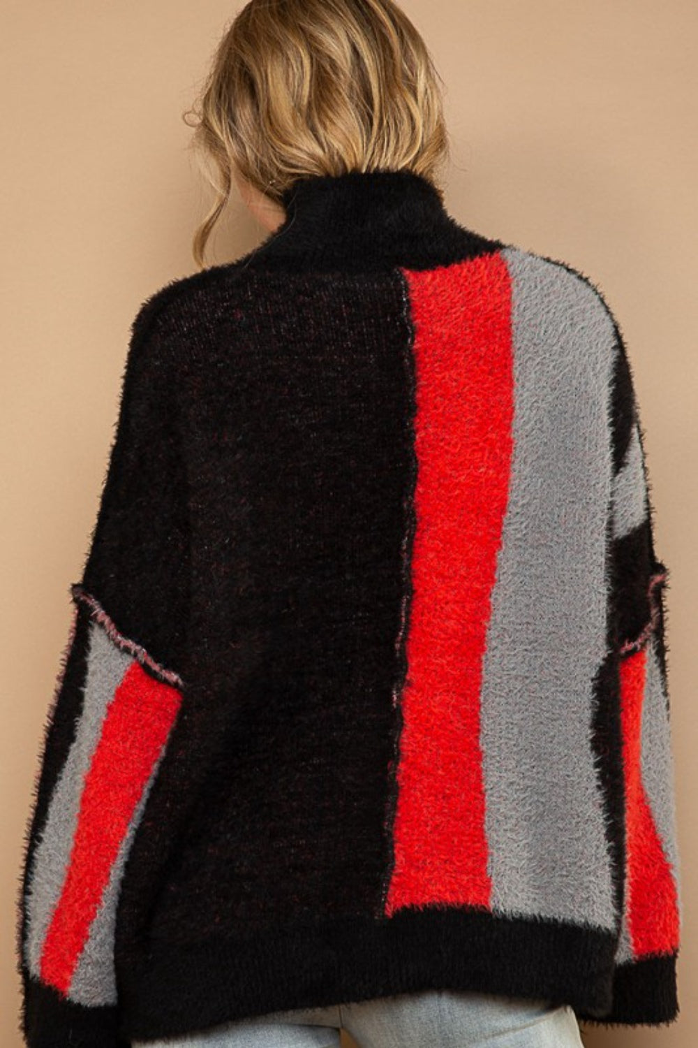 POL Turtleneck Color Block Fringe Detail Sweater - The Boutie Shop