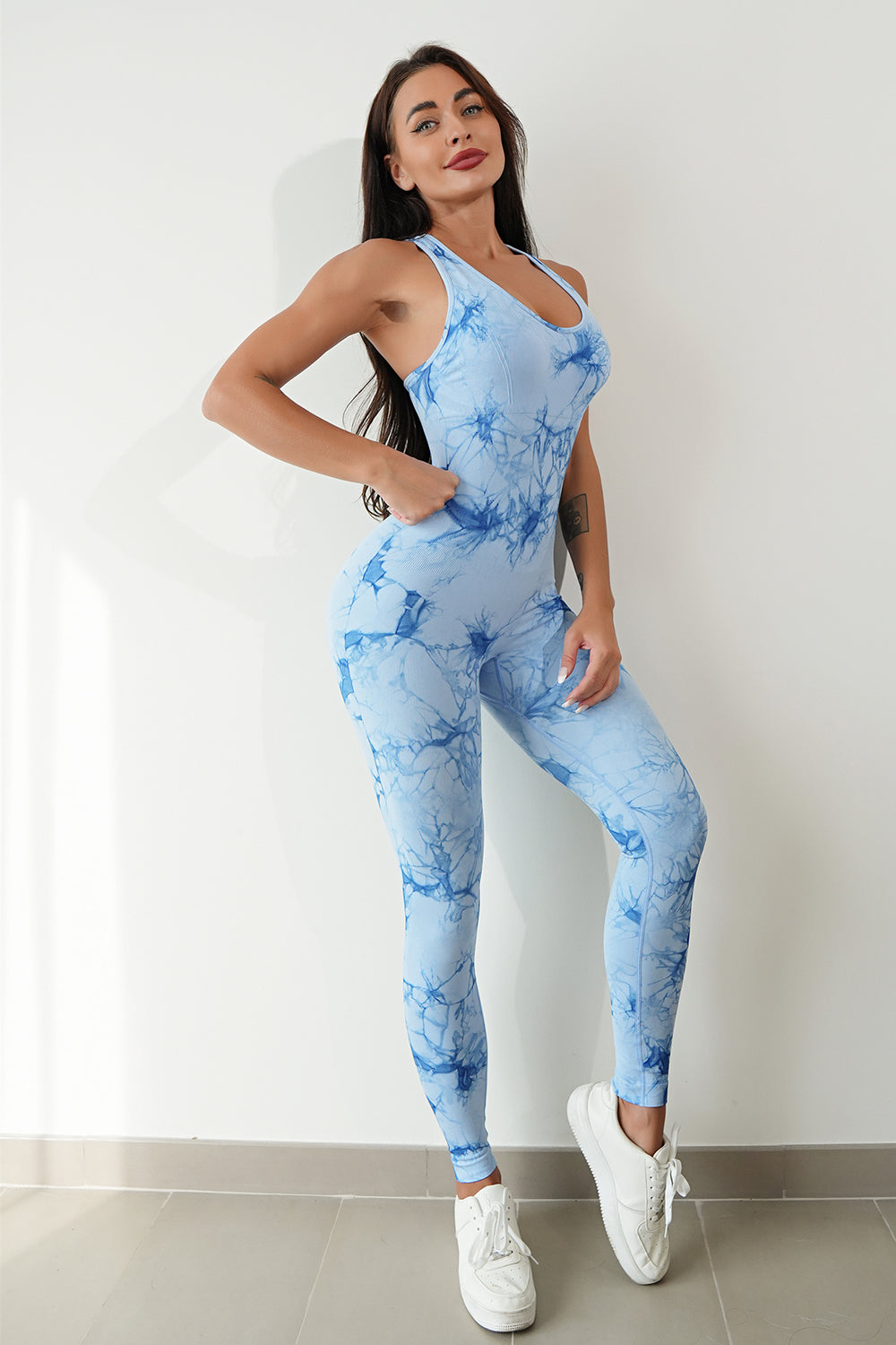 Printed Crisscross Wide Strap Jumpsuit - The Boutie Shop