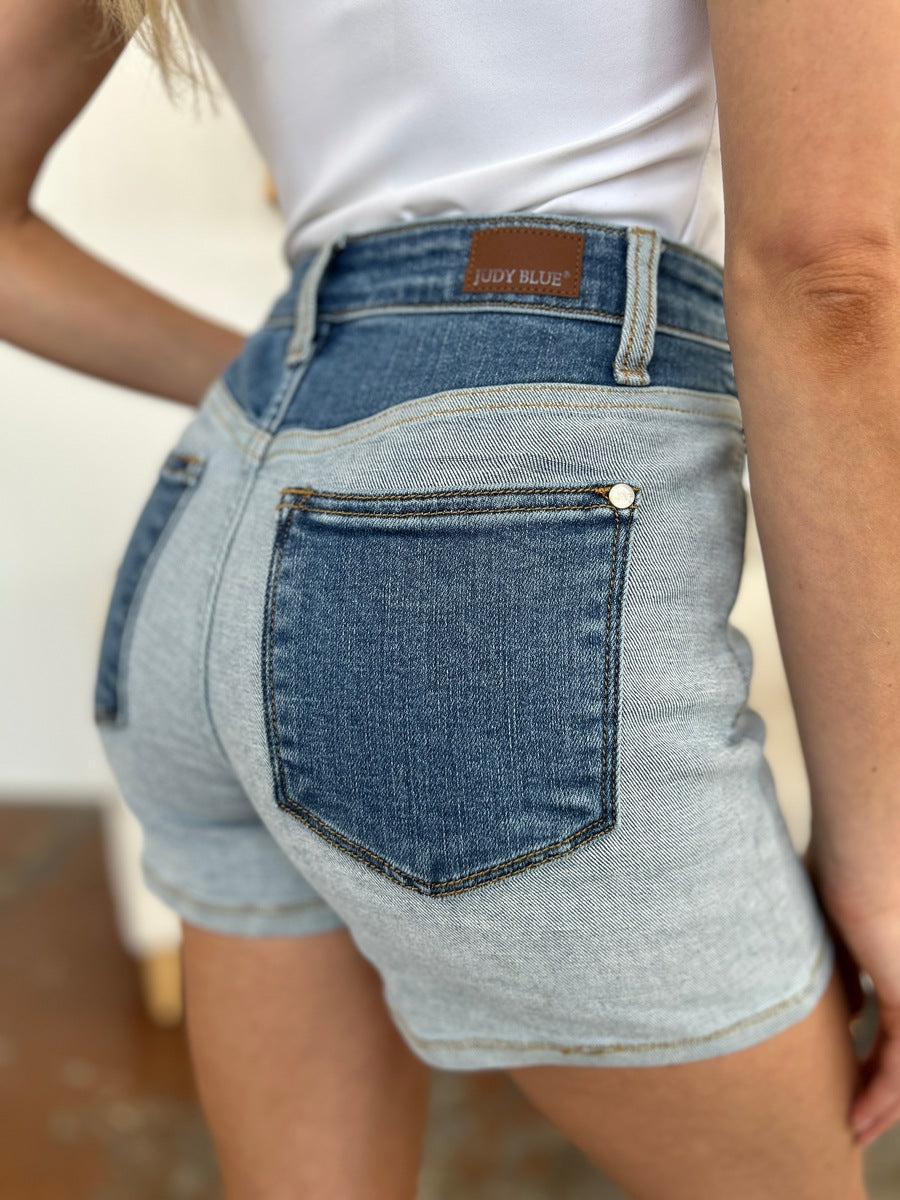 Judy Blue Full Size Color Block Denim Shorts - The Boutie Shop