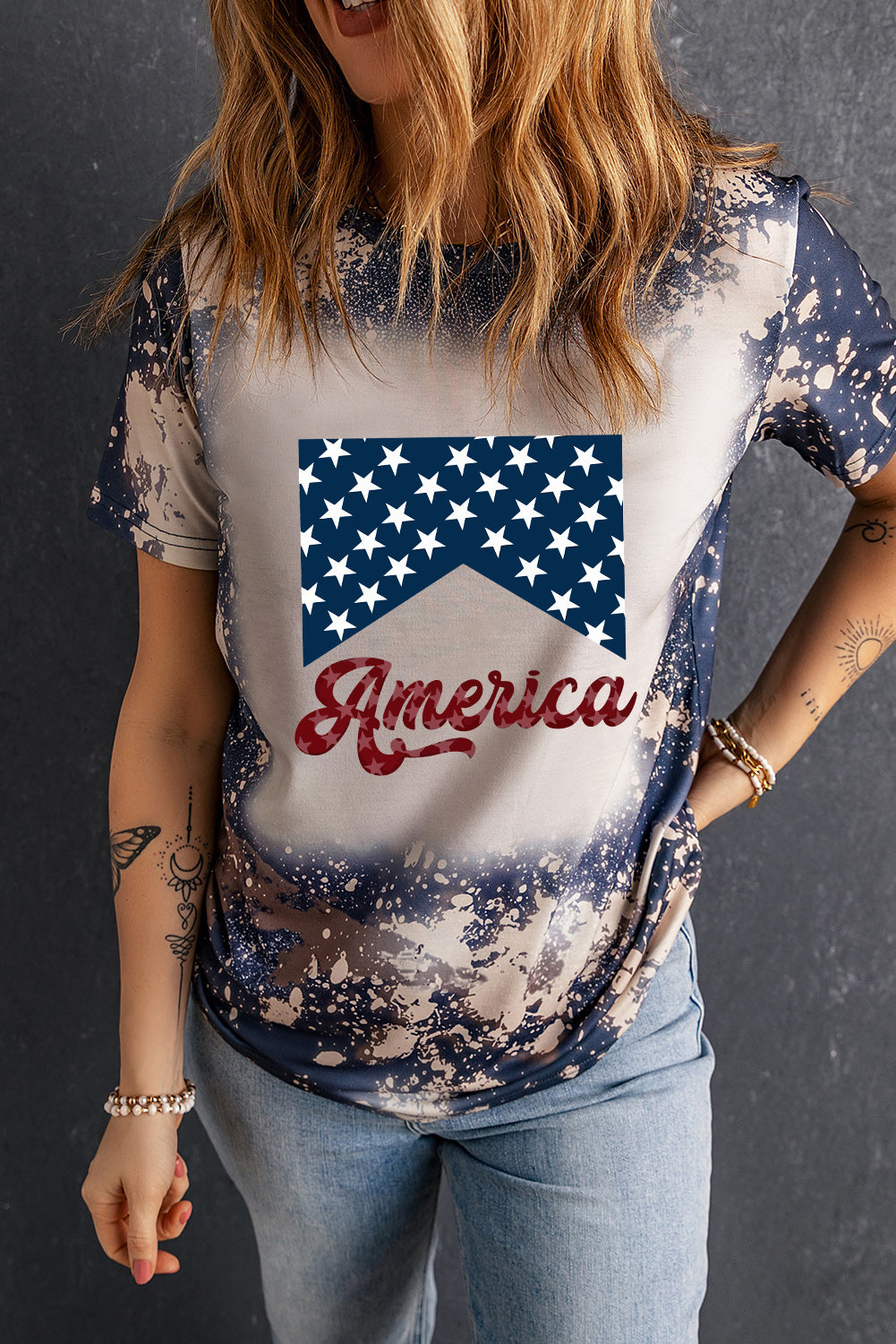 AMERICA Round Neck Short Sleeve T-Shirt - The Boutie Shop