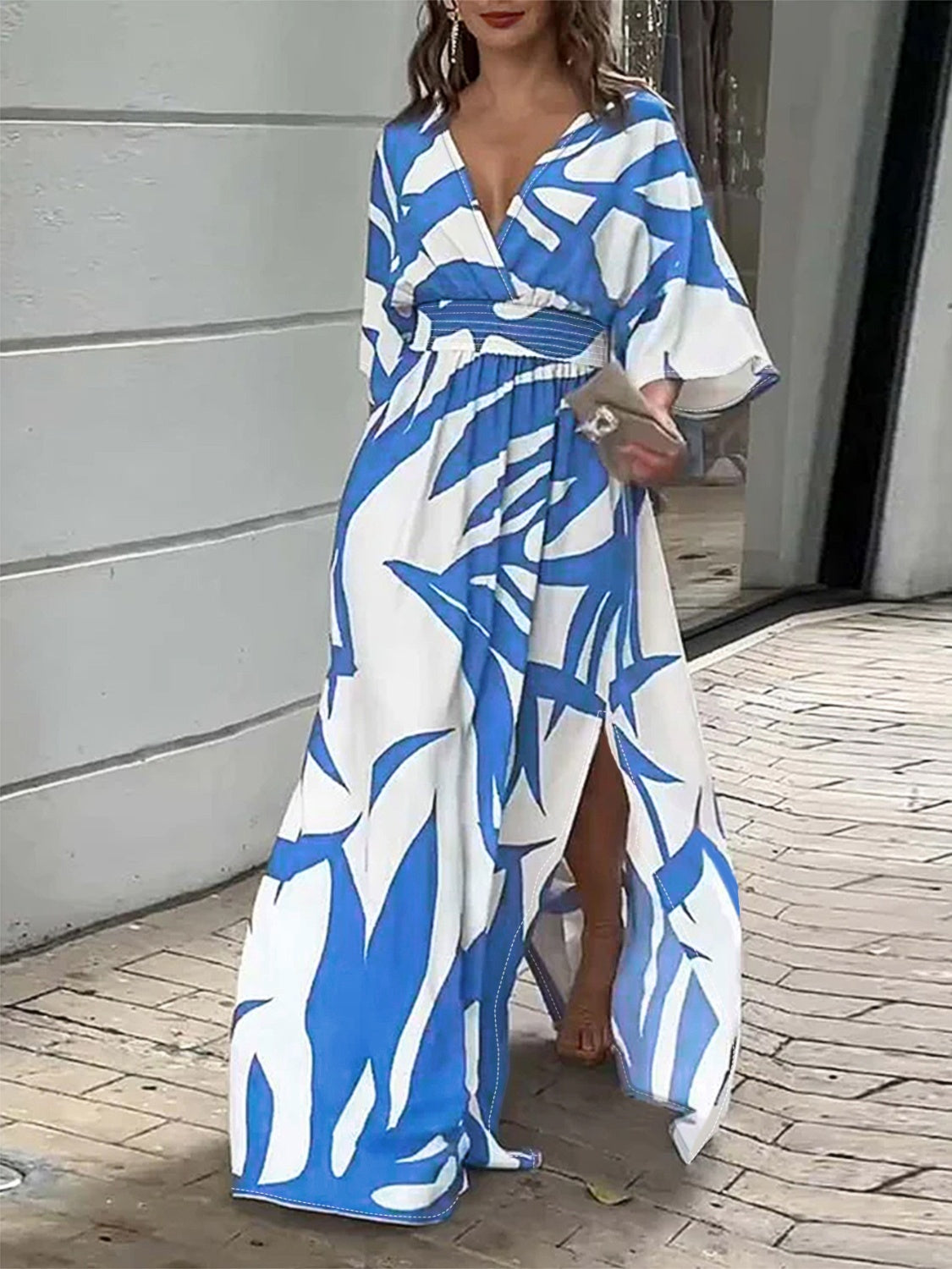 Slit Printed Surplice Maxi Dress - The Boutie Shop