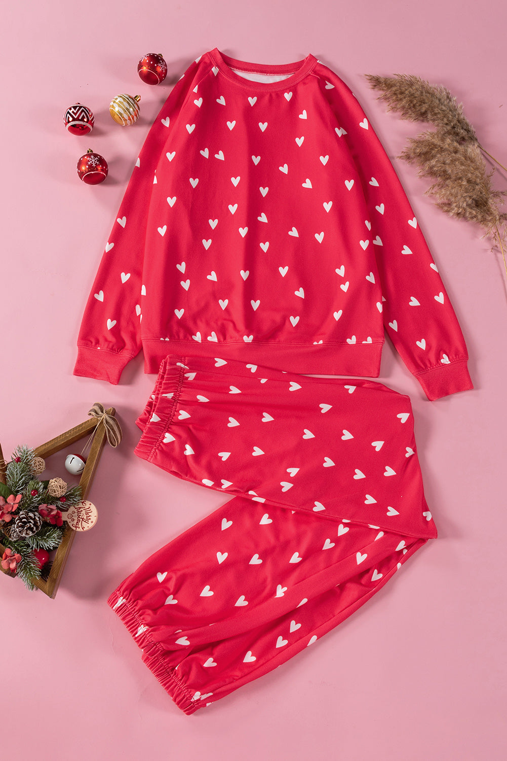 Heart Round Neck Top and Pants Set - The Boutie Shop