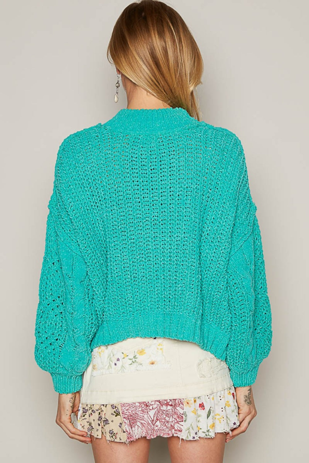 POL Mock Neck Cable Knit Sweater - The Boutie Shop