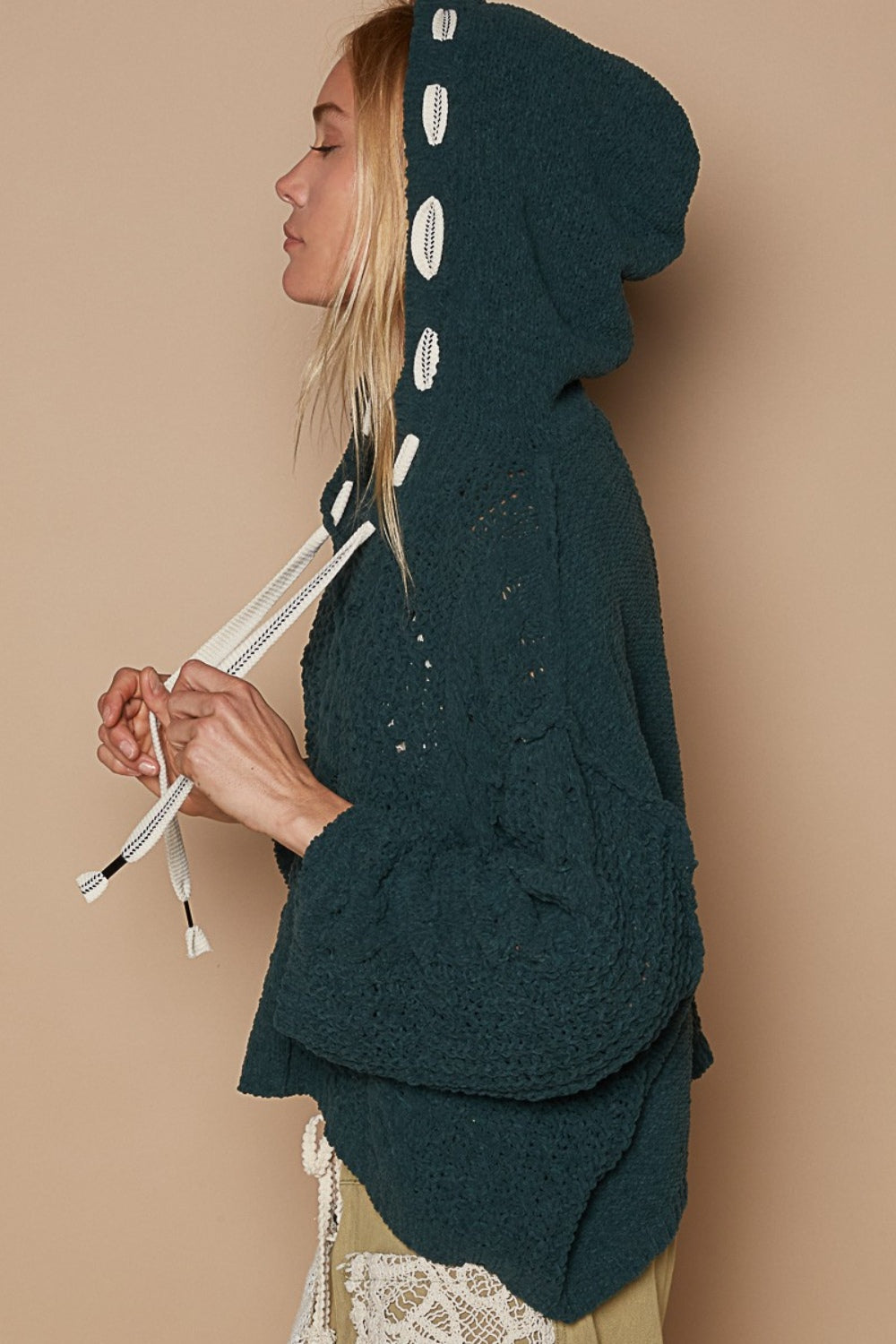 POL Cable Knit Hooded Chenille Sweater - The Boutie Shop