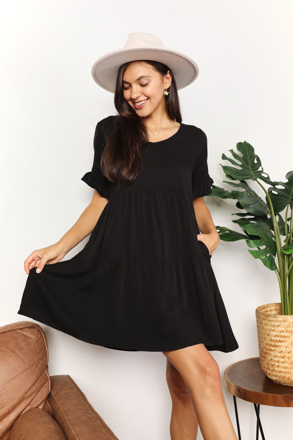 Mandy V-Neck Flounce Sleeve Tiered Dress - The Boutie Shop