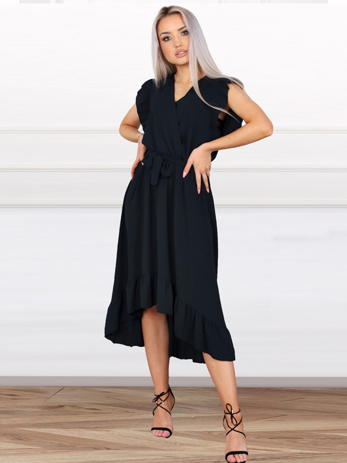 Tied Surplice Ruffle Hem Dress - The Boutie Shop