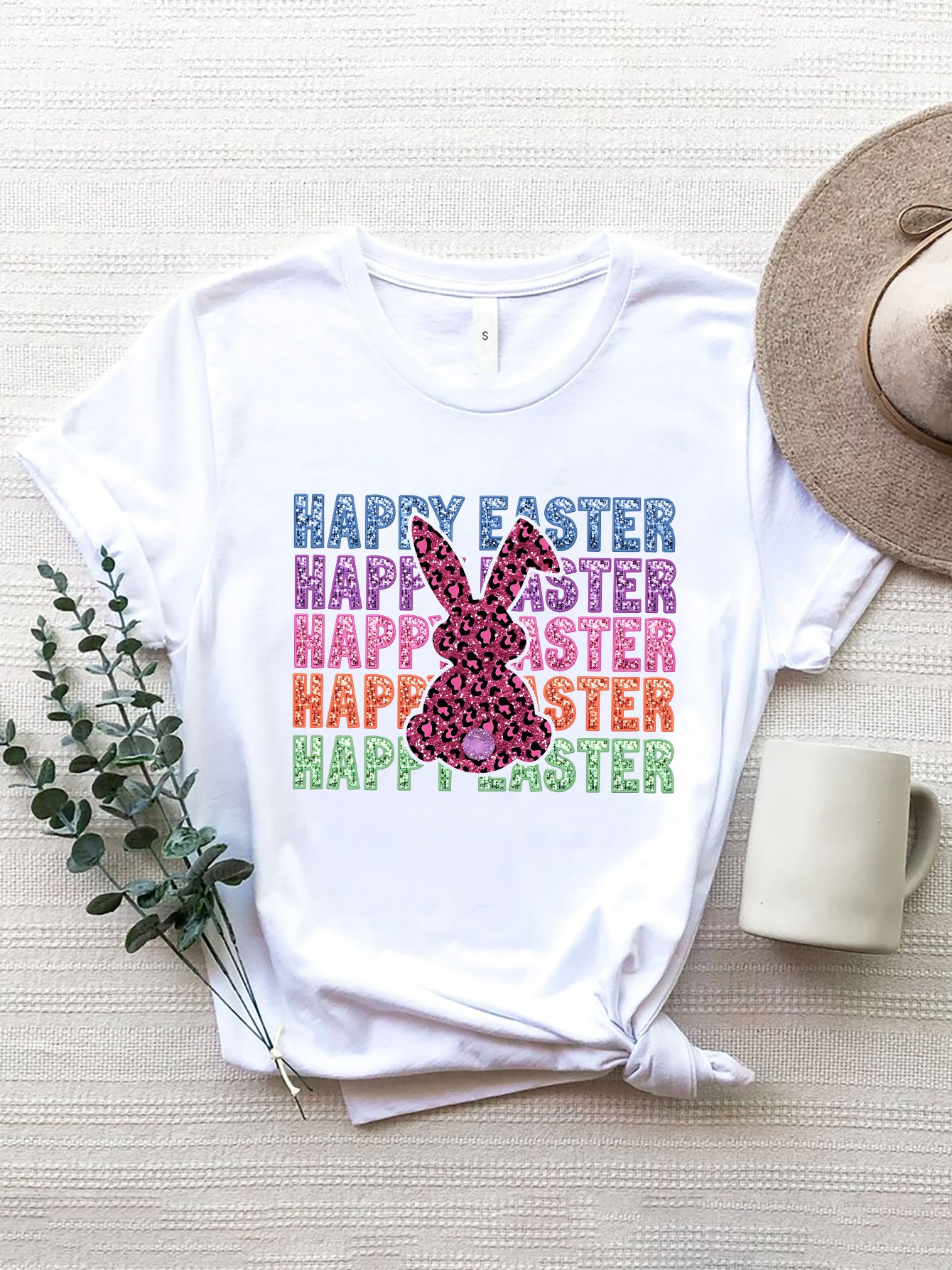 HAPPY EASTER Round Neck Short Sleeve T-Shirt - The Boutie Shop