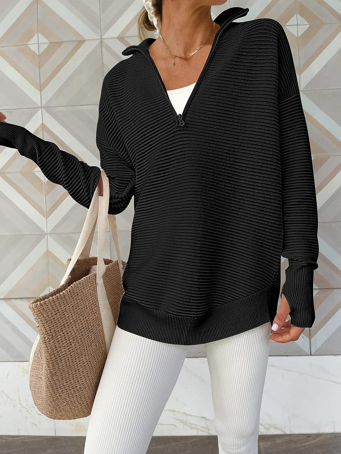 Half Zip Long Sleeve Knit Top - The Boutie Shop