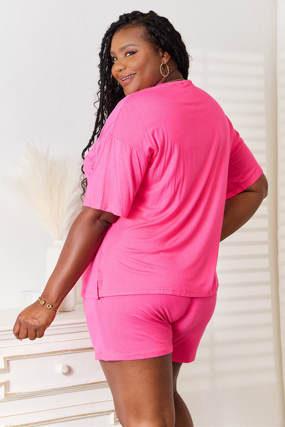 Basic Bae Full Size Soft Rayon Half Sleeve Top and Shorts Set - The Boutie Shop