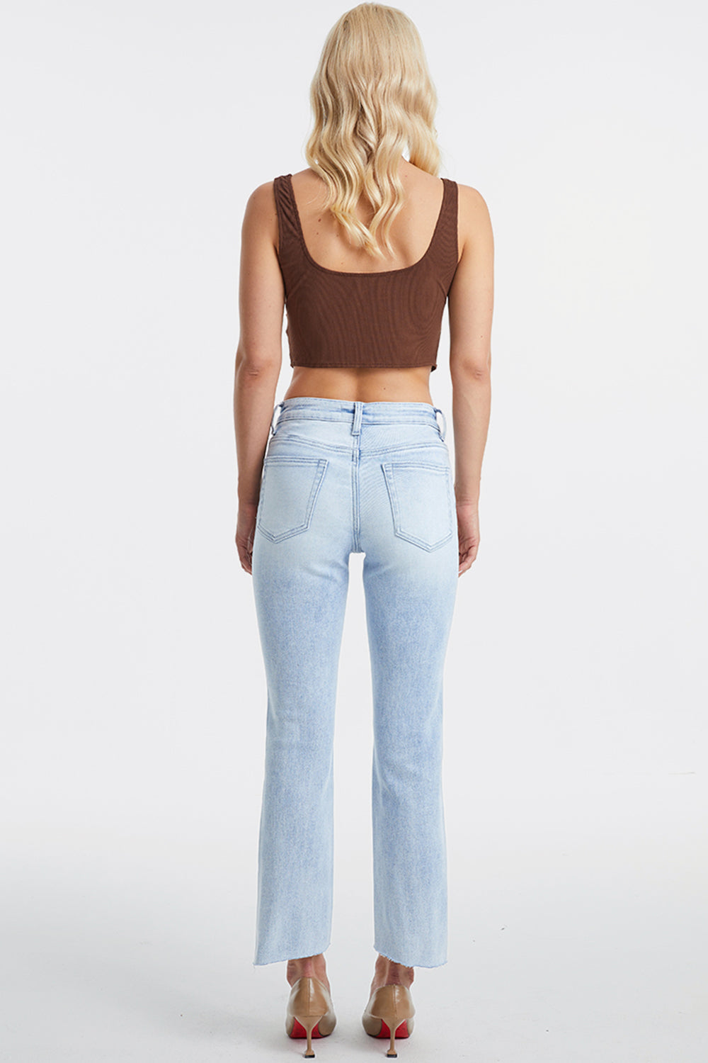 BAYEAS Full Size High Waist Raw Hem Washed Straight Jeans - The Boutie Shop