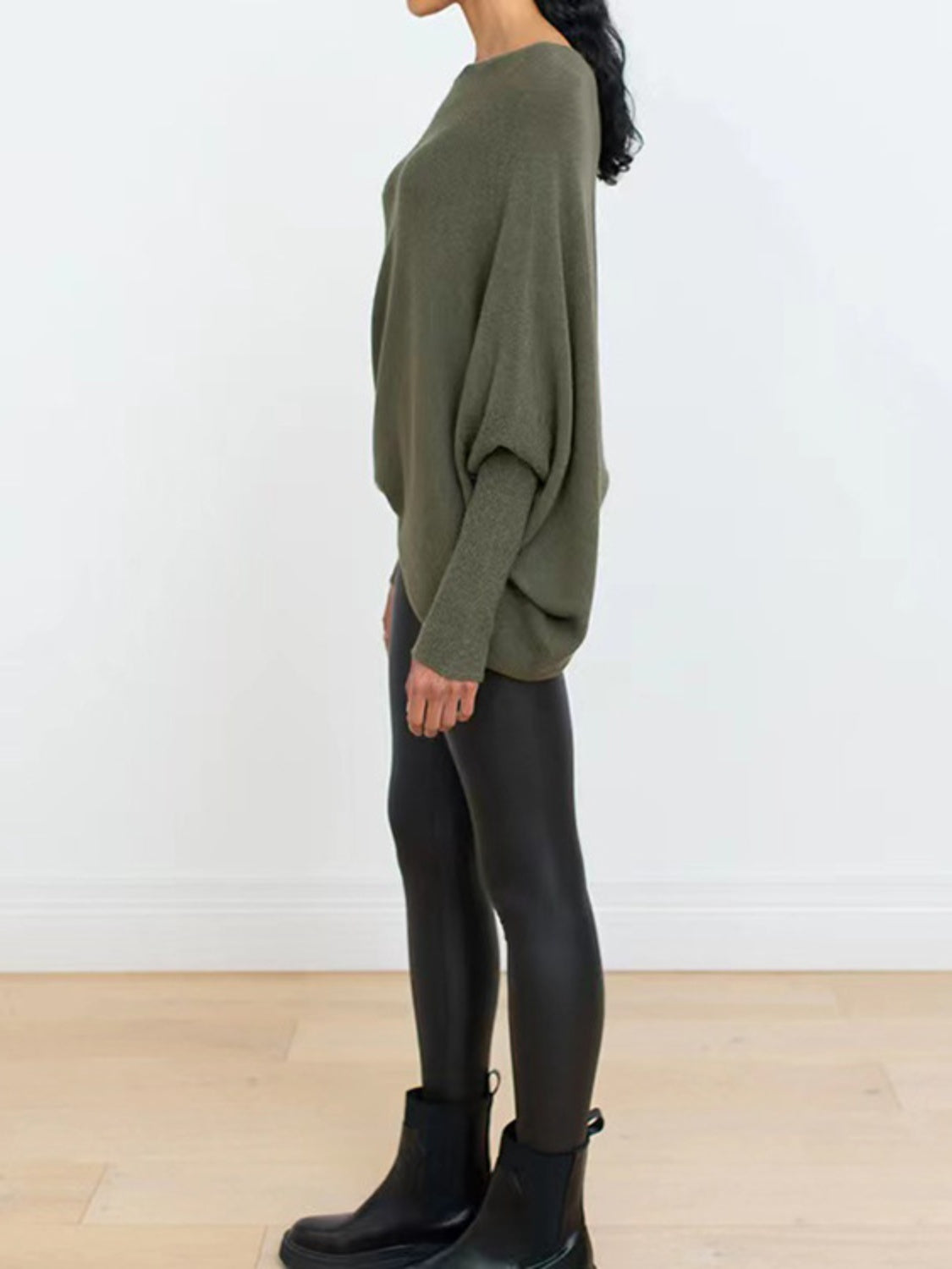 Full Size Boat Neck Batwing Sleeve Knit Top - The Boutie Shop