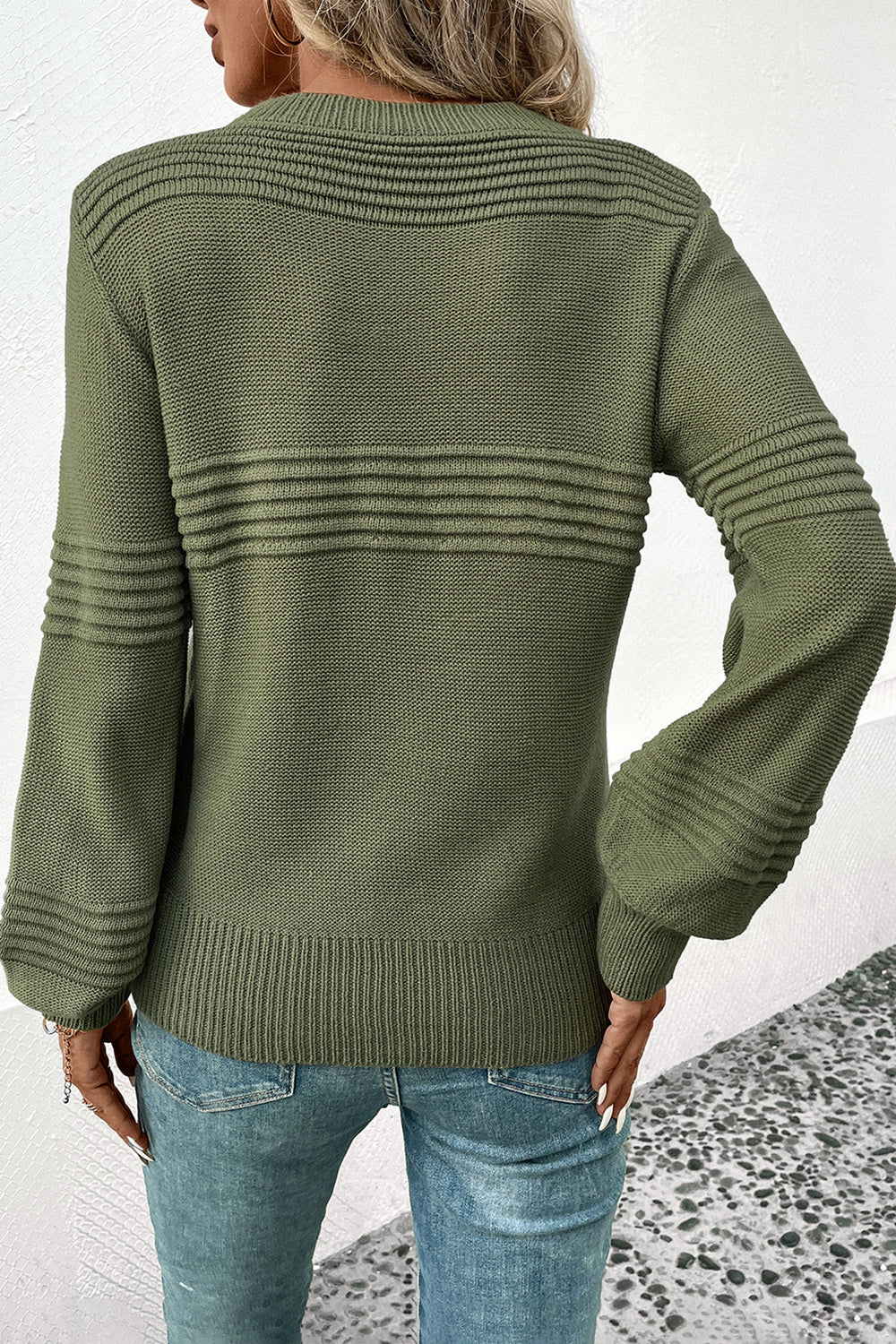 Perfee Round Neck Long Sleeve Sweater - The Boutie Shop