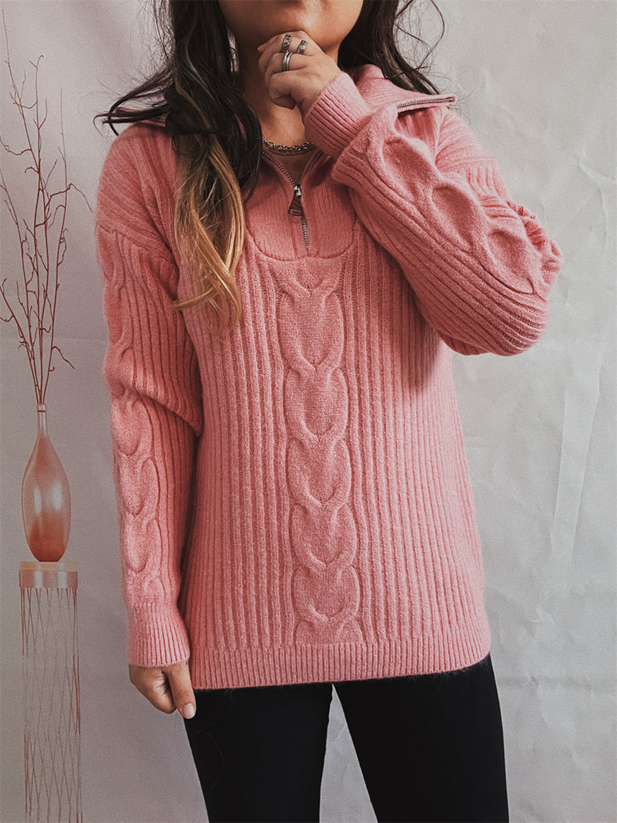 Ribbed Half Zip Long Sleeve Sweater - The Boutie Shop