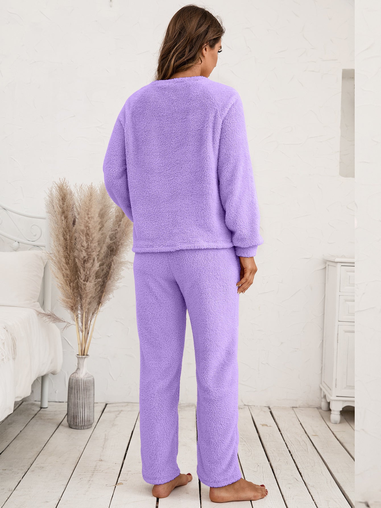 Ivy Lane Teddy Long Sleeve Top and Pants Lounge Set - The Boutie Shop