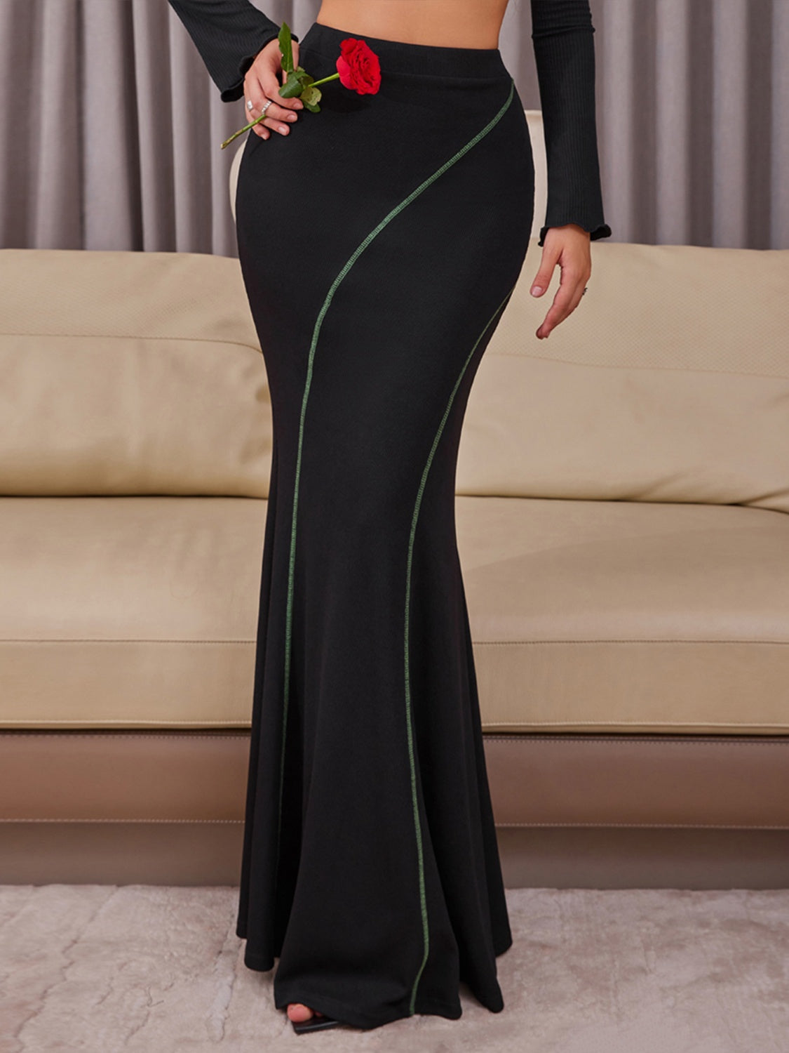 High Waist Contrast Maxi Skirt - The Boutie Shop