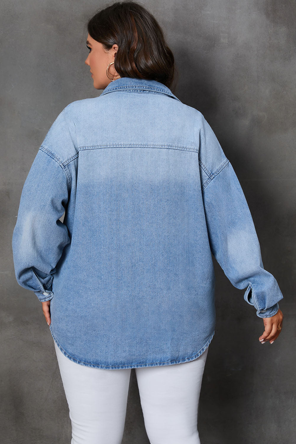 Plus Size Button Up Pocketed Denim Top - The Boutie Shop