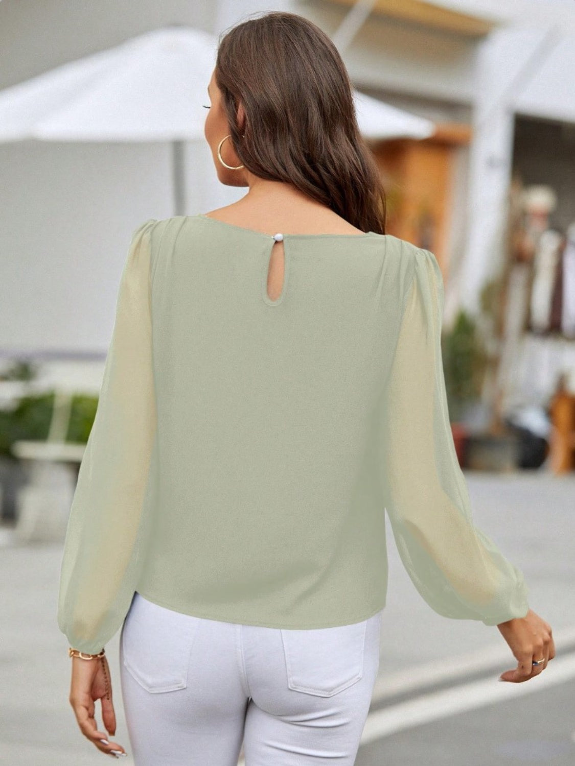 Round Neck Balloon Sleeve Blouse - The Boutie Shop