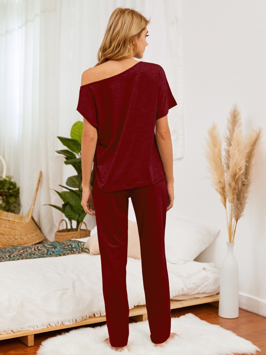 Boat Neck Top and Pants Lounge Set - The Boutie Shop