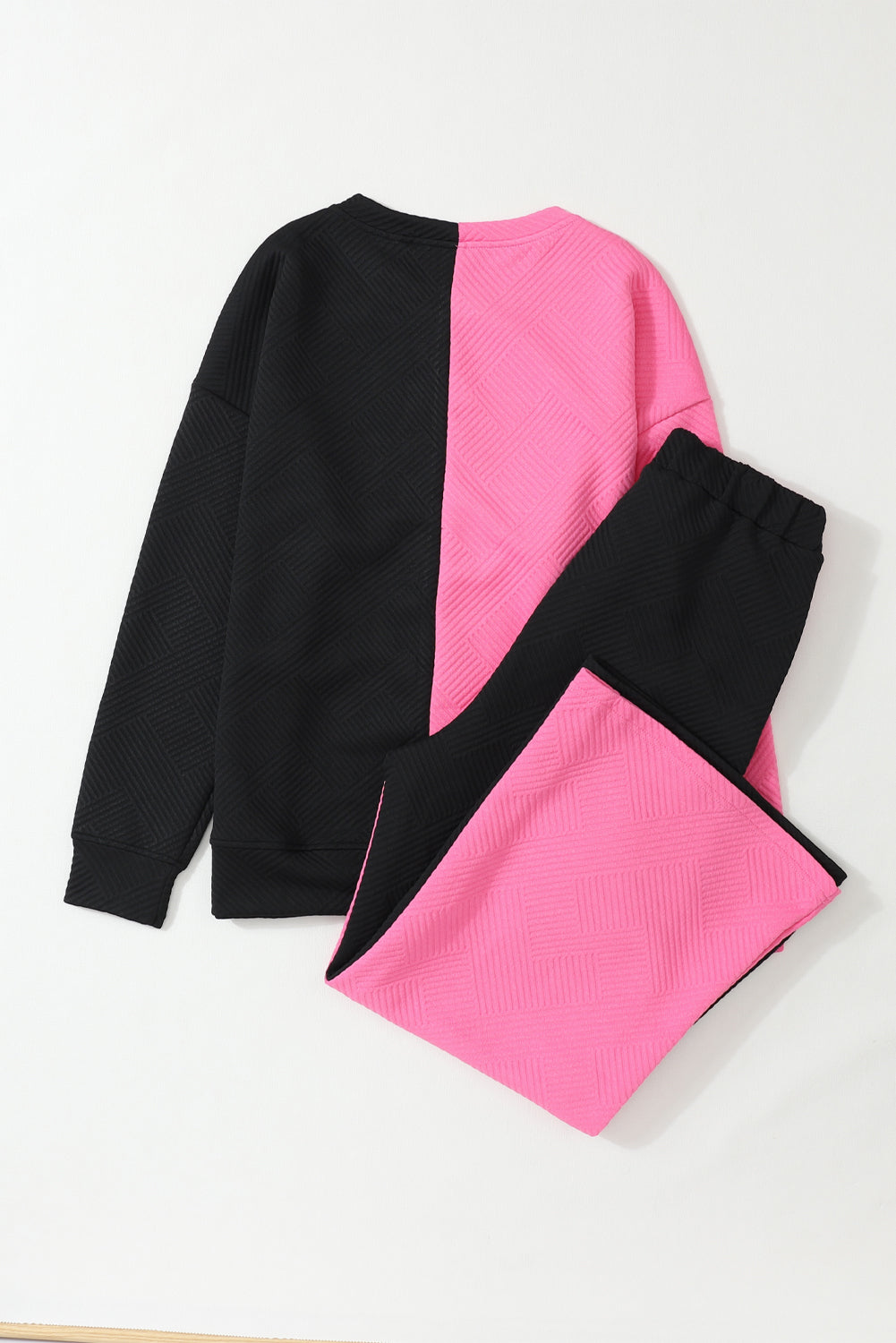 Color Block Round Neck Sweatshirt and Pants Set - The Boutie Shop